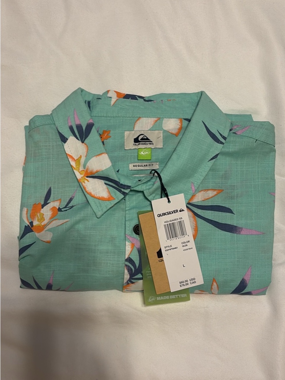 Quiksilver Mint Green Floral Button-Down Shirt new with tag - Picture 3 of 3